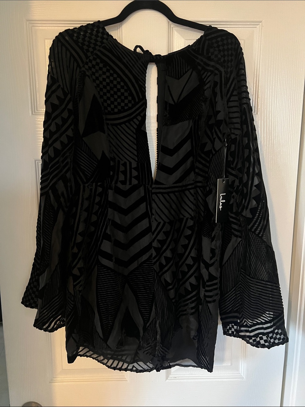 Lush Black Geometric Velvet Burnout Tunic